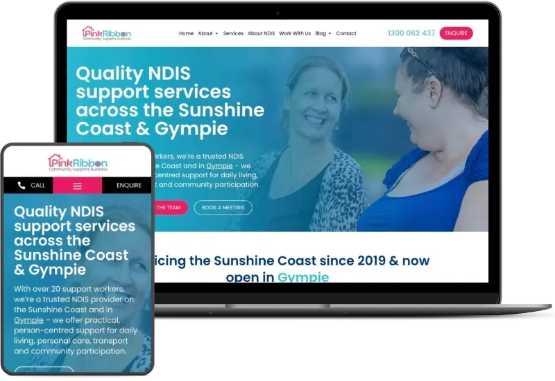 Pink Ribbon Community Supports Australia website shown on desktop and mobile